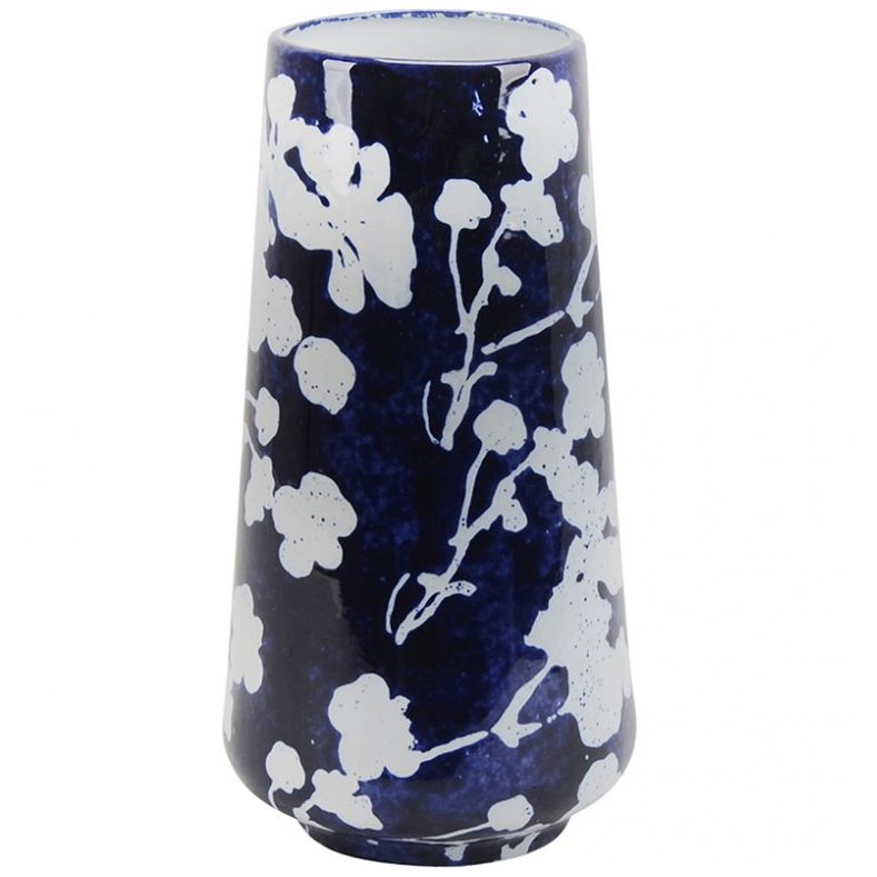 Florero Floral Cerámica 12.5 Azul Blanco Sagebrook