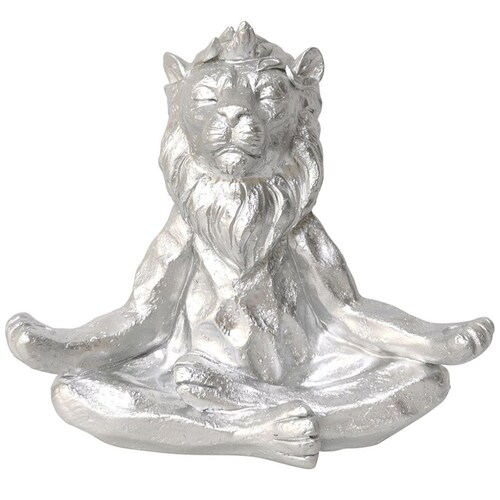 Figura Leon Yoga Resina Plata Sagebrook