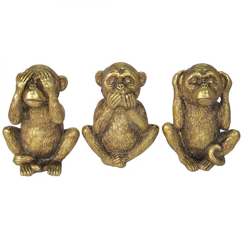 Figuras Changos No Veo, Oigo, Hablo Resina Dorado Sagebrook