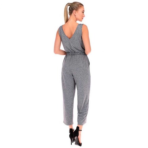 Jumpsuit Escote en V Sin Manga Y Jareta en Cintura Shyla