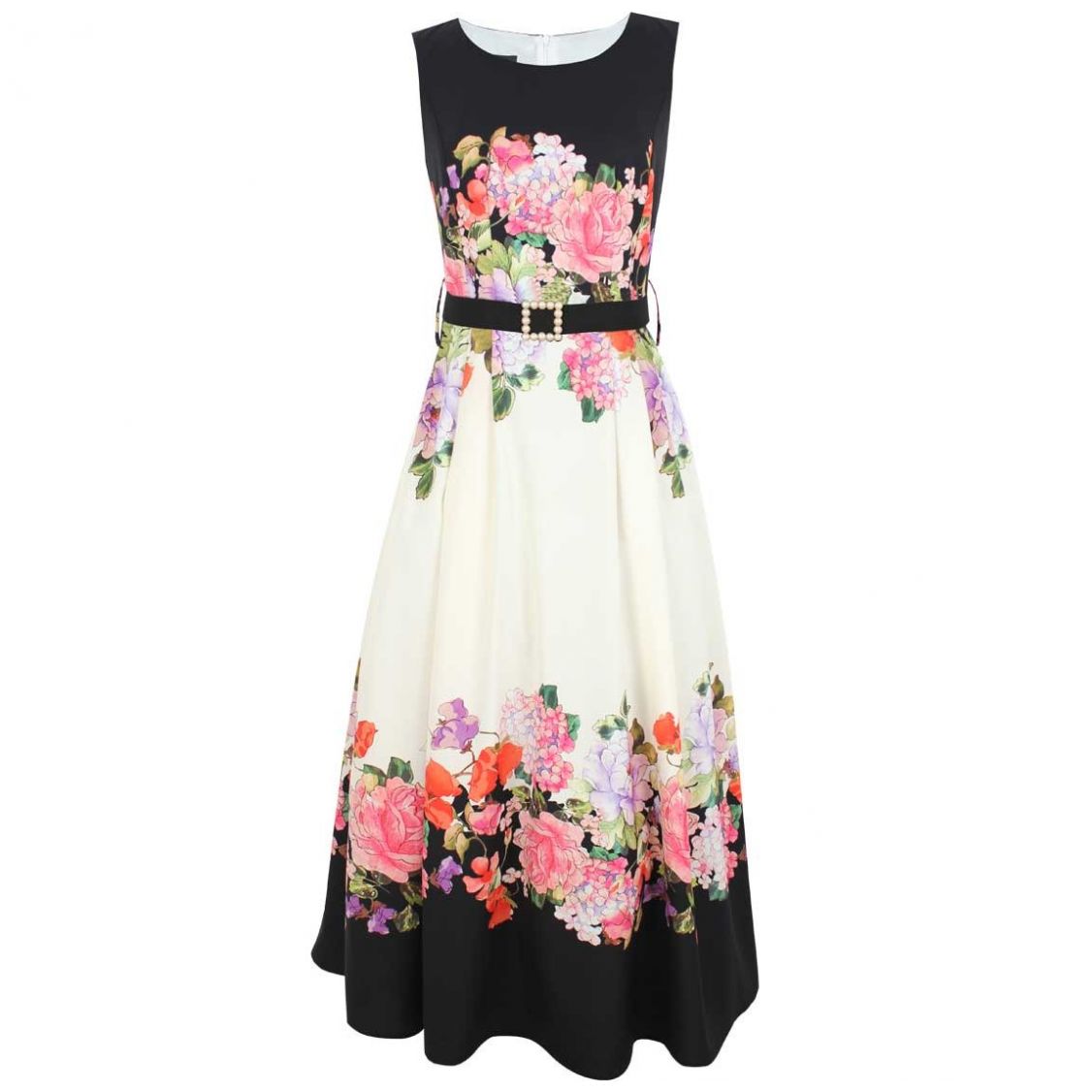 Vestido Sin Manga Diseño Estampado Flores Basel para Dama