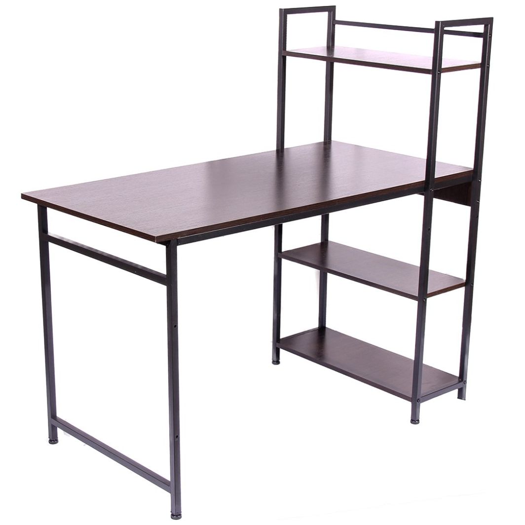 Home Nature Escritorio de Madera con Patas de Metal con 4 Estantes
