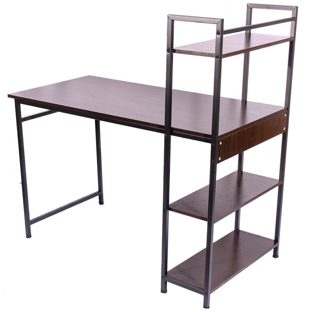 Home Nature Escritorio de Madera con Patas de Metal con 4 Estantes