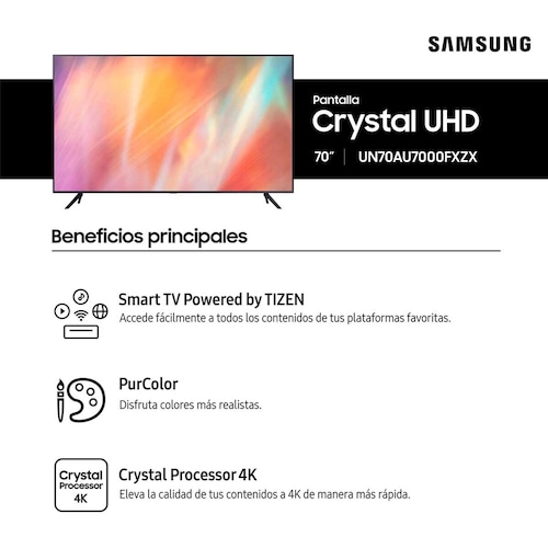 Pantalla Samsung 70" 4K Un70Au7000Fxzx