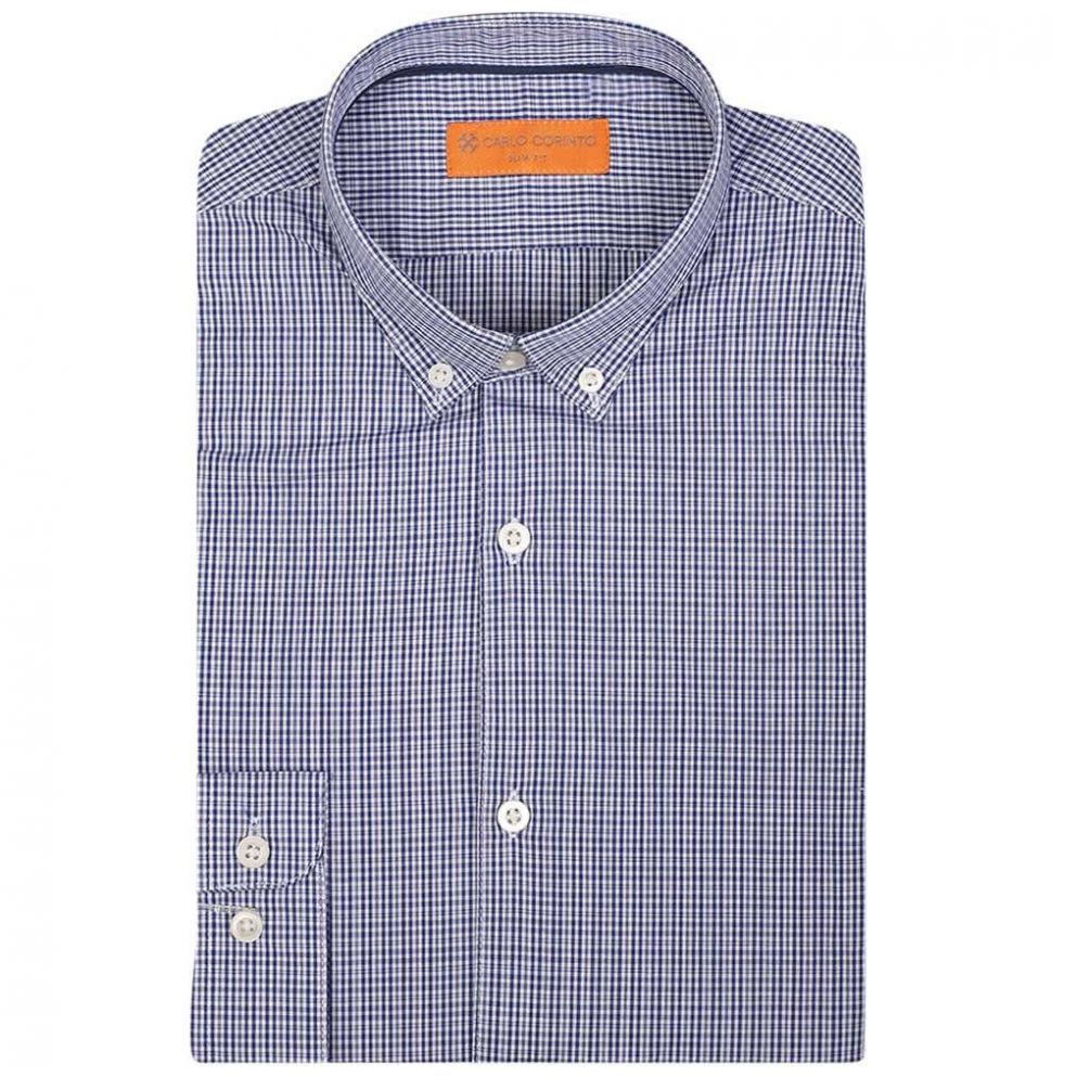 Camisa Vestir a Cuadros Azul Carlo Corinto Ccv05 para Caballero