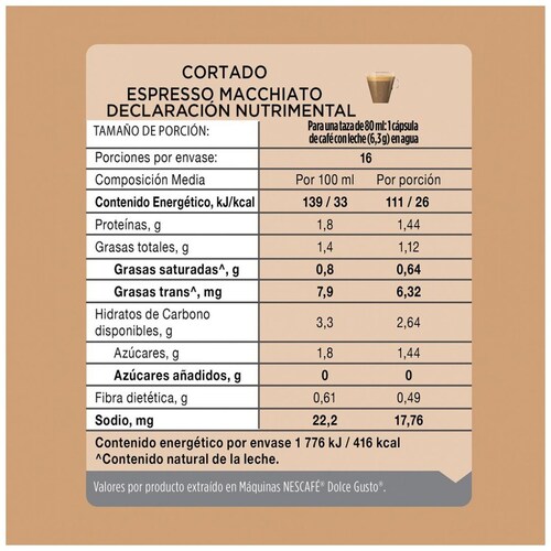 Cápsula Nescafe Dolce Gusto Cortado Espresso Macc