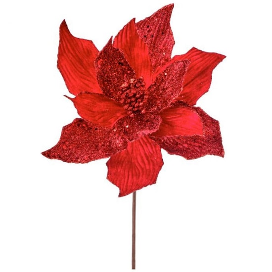 Flor de Nochebuena Terciopelo con Diamantina Roja 60 Cm