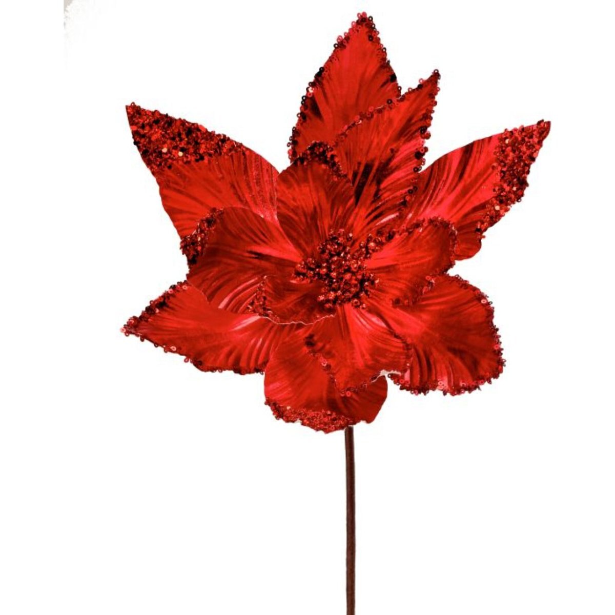 Flor Nochebuena con Lentejuela Rojo Metalico 50 Cm