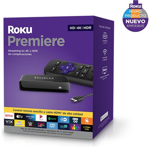 Roku Premiere - Dispositivo de Streaming Hd/ 4K/hdr, Control Remoto Simple y Cable Hdmi Premium