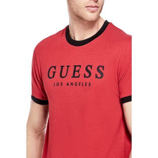 Guess Factory Playera Guess Roja Algodon Cuello Cuello Redondo