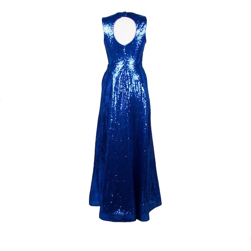 Vestido Largo Escote V Falda Circular Metalica Nicole & Jolie