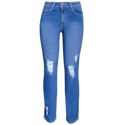 JEANS PANTALON MEZCLILLA DAMA CON BOTONES Y DESTRUCCION, Moda de Mujer