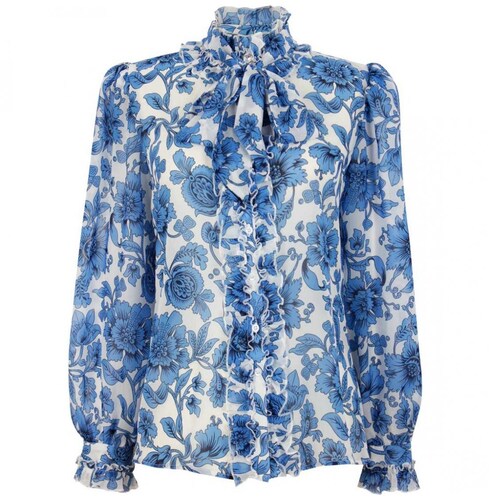 Blusa Manga Obispo Cuello Mao Estampado Flores Talavera Basel