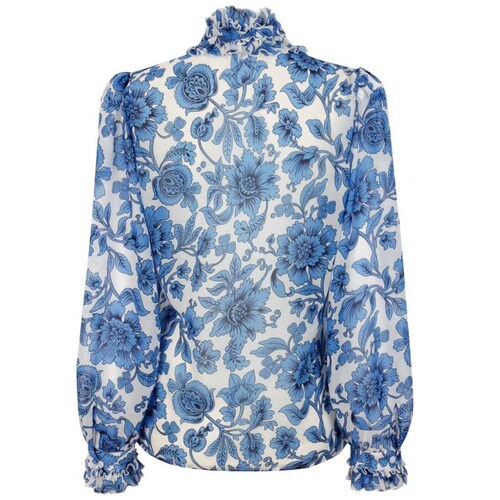 Blusa Manga Obispo Cuello Mao Estampado Flores Talavera Basel