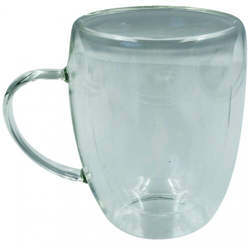 Taza de Vidrio con Doble Fondo, Pared Aislante Y Asa 350 Ml la Casa Del Regalo