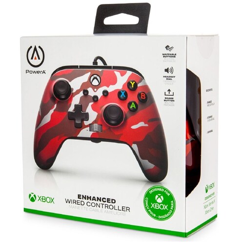 Control Alámbrico Xbox Serie S y X Metallic Red Camo Power a