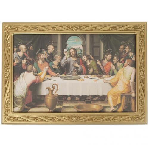 Cuadro de la Ultima Cena Impresión en Cavas Hecho de Madera de Pino Gravado Pintado a Mano con Pintura Acrílica Dorada Jorvina