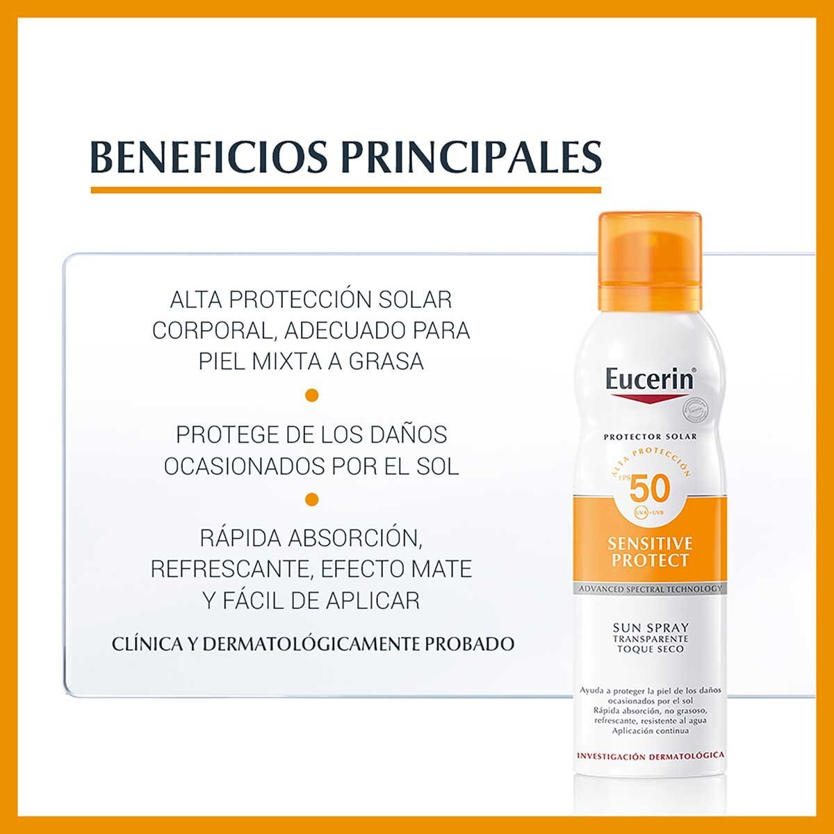 Eucerin Sun Protector Solar Corporal Spray Toque Seco FPS 50 de 200ml image number 1