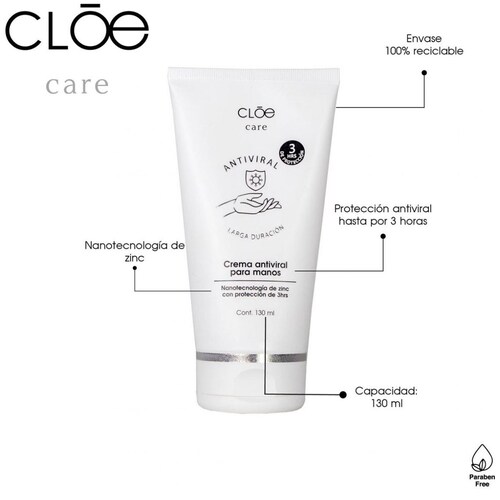 Crema Antiviral Cloe, Protección de 3 Horas 130 Ml