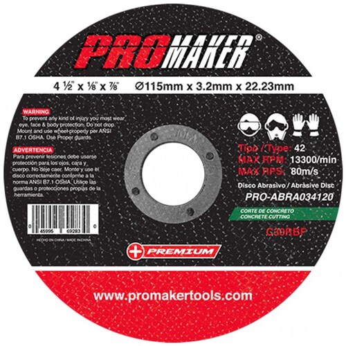 Disco de Corte Concreto Y Mamposteria 4-1/2" X 1/8" Promaker