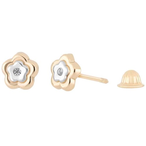 Aretes Oro Combinado 14Kt y 0.03 Qts para Bebé Diamante Romanza