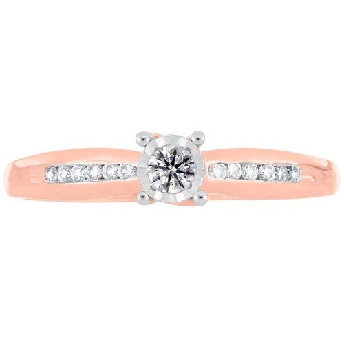 Solitario Oro Rosa 14K y 0.15 Ct Diamante Romanza