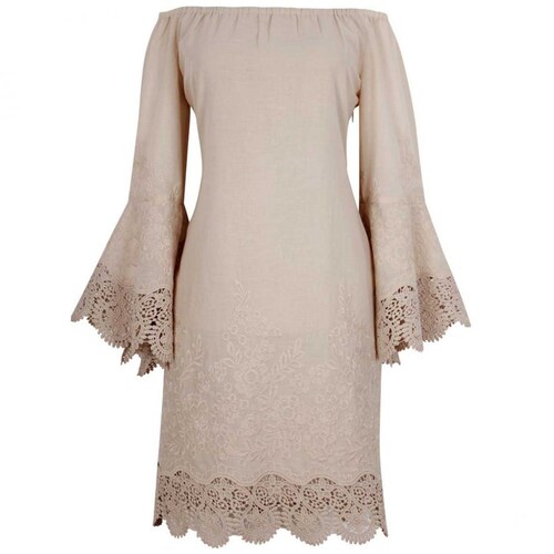 Vestido Beige Cuello Shoulders Out Diseño con Encaje Elle