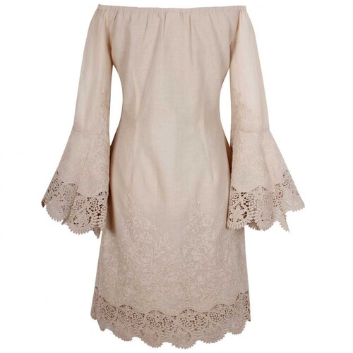 Vestido Beige Cuello Shoulders Out Diseño con Encaje Elle