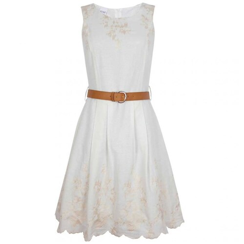 Vestido Hueso Cuello Redondo Diseño Mini Bordado Elle
