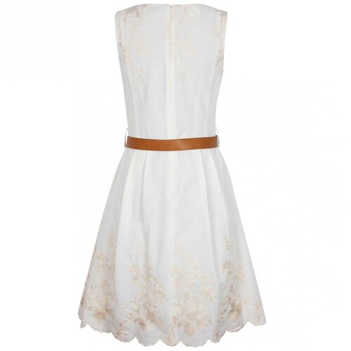 Vestido Hueso Cuello Redondo Diseño Mini Bordado Elle