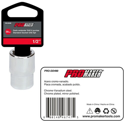 Dado Corto Hexagonal Cromado 1/2" X 30Mm Promaker
