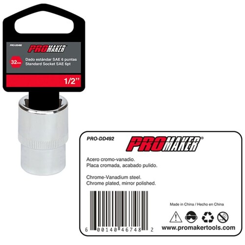 Dado Corto Hexagonal Cromado 1/2" X 32Mm Promaker