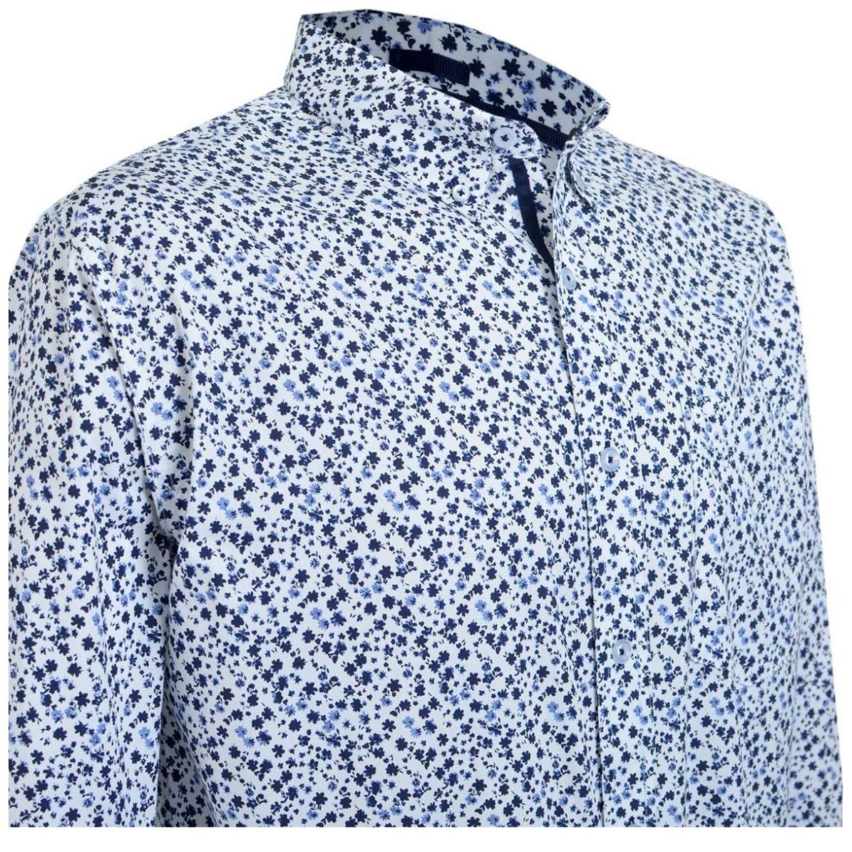 Camisa para Hombre Blanca con Flores Manga Larga Cavalatti