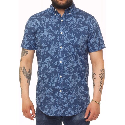 Camisa para Hombre Azul con Flores Manga Corta Chaps