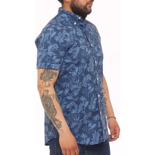 Camisa para Hombre Azul con Flores Manga Corta Chaps