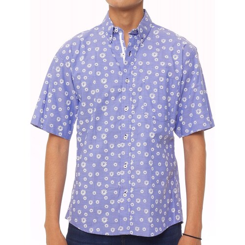 Camisa para Hombre Azul con Flores Manga Corta Cavalatti