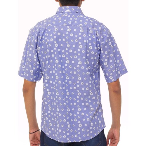 Camisa para Hombre Azul con Flores Manga Corta Cavalatti