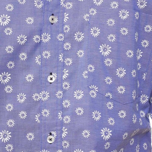 Camisa para Hombre Azul con Flores Manga Corta Cavalatti