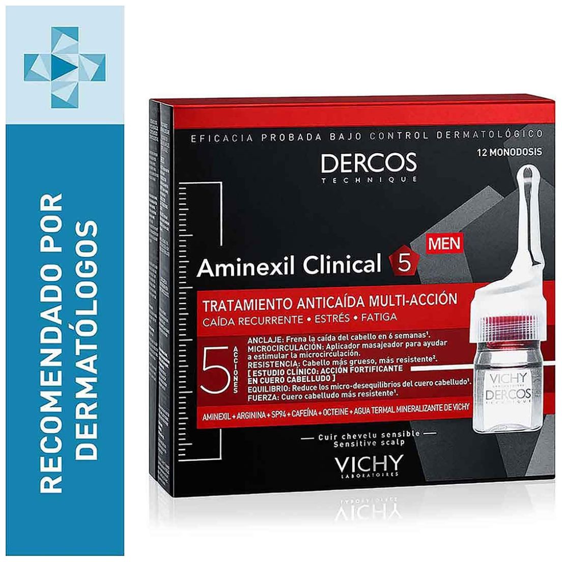 Vichy Dercos Aminexil Clinical Tratamiento Anticaída 5 Hombre 12 Ampolletas image number 5