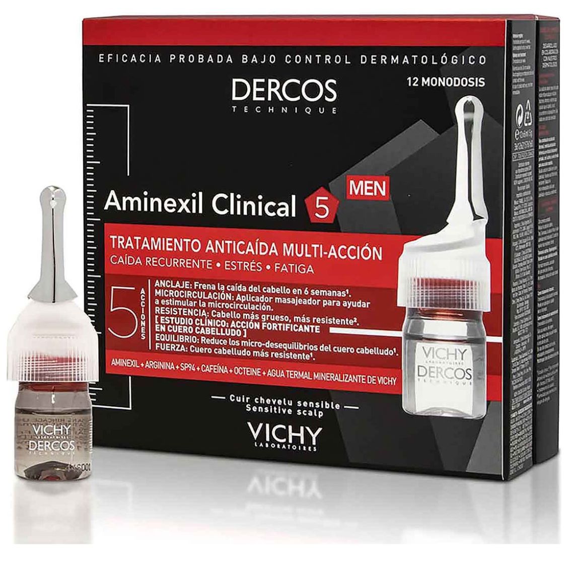 Vichy Dercos Aminexil Clinical Tratamiento Anticaída 5 Hombre 12 Ampolletas image number 10