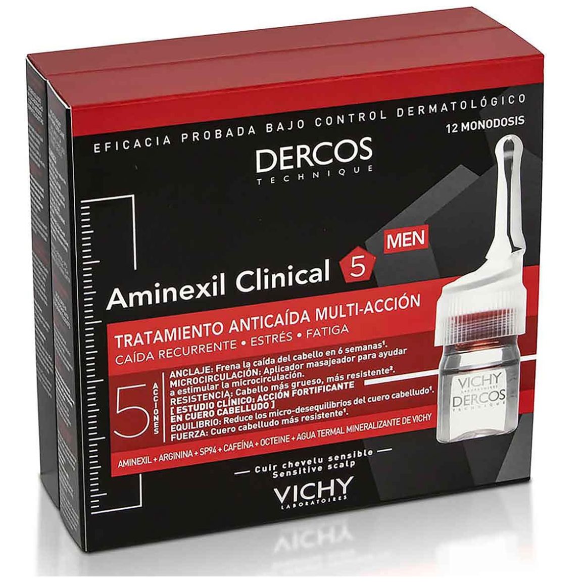 Vichy Dercos Aminexil Clinical Tratamiento Anticaída 5 Hombre 12 Ampolletas image number 11