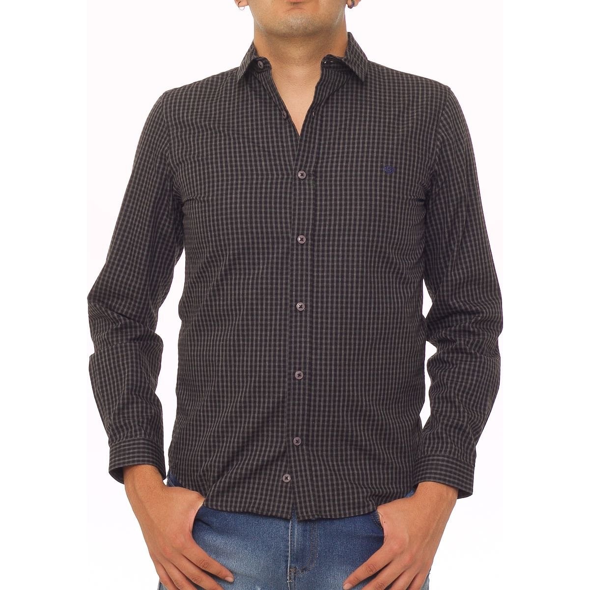 Camisa para Hombre Negra a Cuadros Manga Larga Swiss Navy