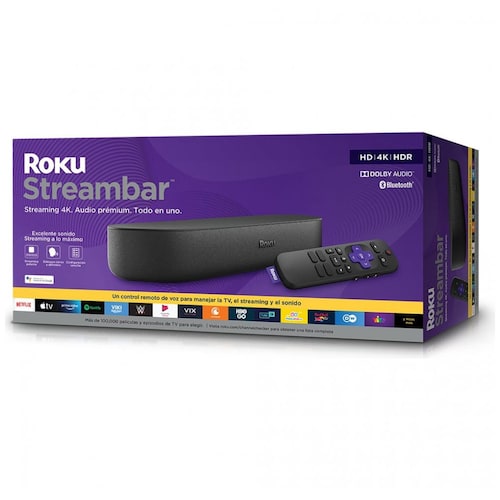 Roku Streambar - Dispositivo de Streaming 4K/hd/hdr y Audio Premium, Todo en Uno, Incluye Control Remoto de Voz