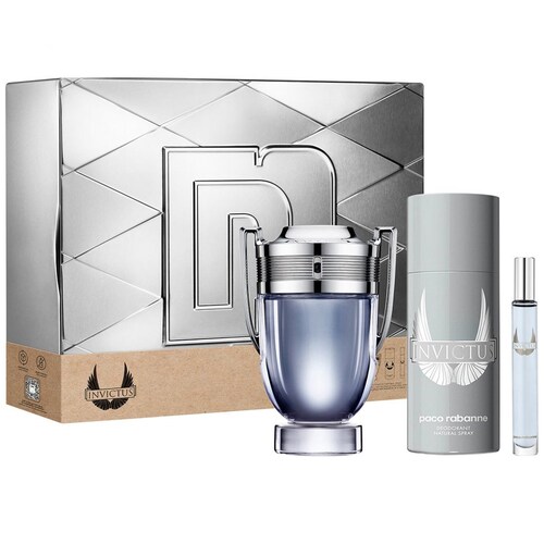 Paco Rabanne Invictus Set para Hombre Fragancia Edt 100Ml + Desodorante 150Ml + Fragancia de Bolsillo 10Ml