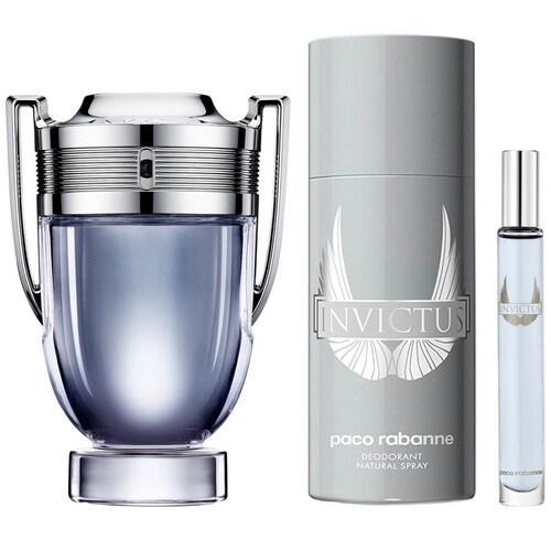 Paco Rabanne Invictus Set para Hombre Fragancia Edt 100Ml + Desodorante 150Ml + Fragancia de Bolsillo 10Ml