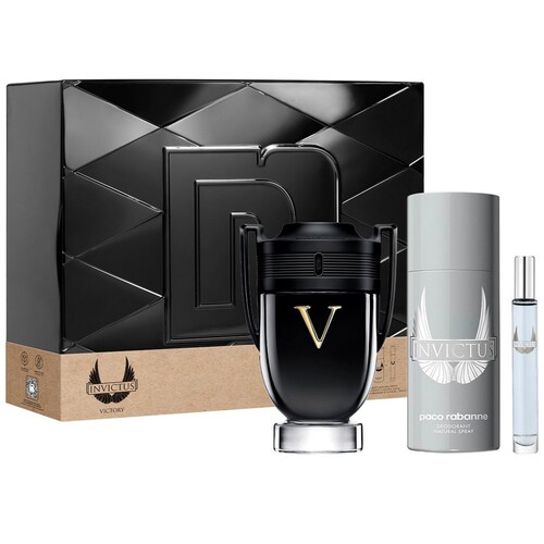 Paco Rabanne Invictus Victory Set para Hombre Fragancia Edp 100Ml + Desodorante 150Ml + Fragancia de Bolsillo 10Ml