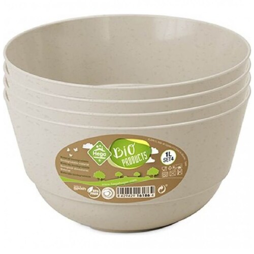 Juego 4 Tazones Plástico Bio Redondo 1Lt Hega