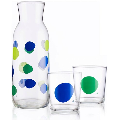 Set 3 Botella Vasos Agua Addige Puntos Vidrio Benetton