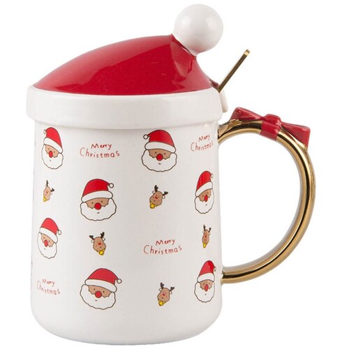 Taza Santa Navidad Tapa Ceram Rojo
