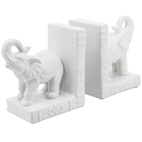 Separador Libro Elefante Cerámica Blanco Sagebrook